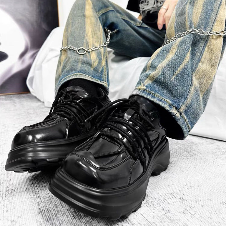 Men's Design Square Head Platform Dad Trendy Leather Shoes