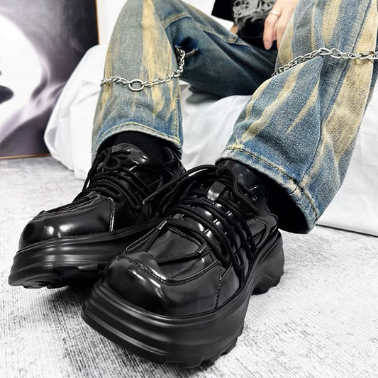 Men's Design Square Head Platform Dad Trendy Leather Shoes