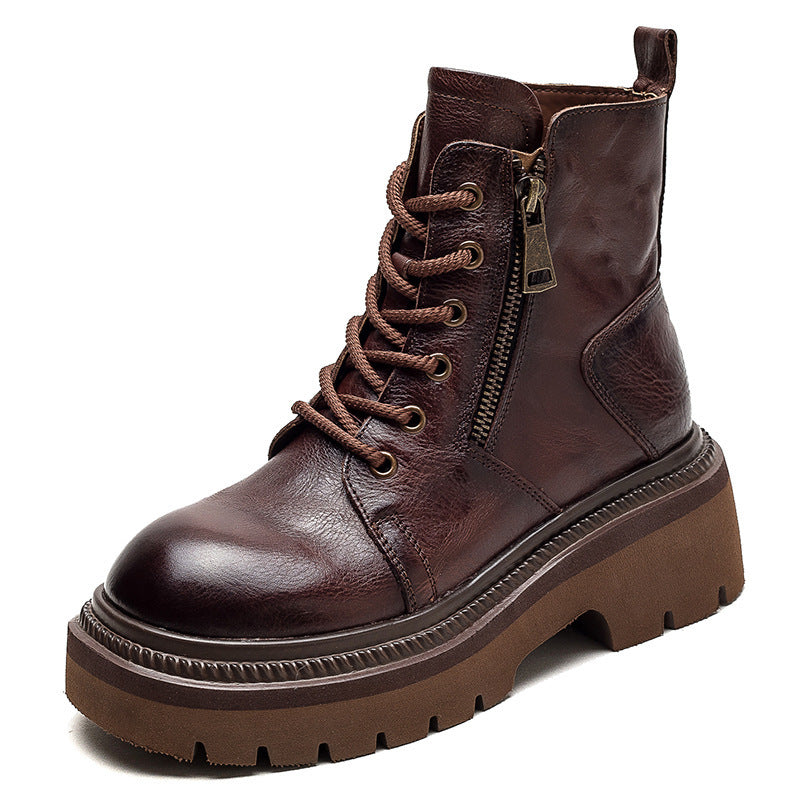 Women's & Men's Thick-soled British Style Ankle Top Layer Cowhide Boots