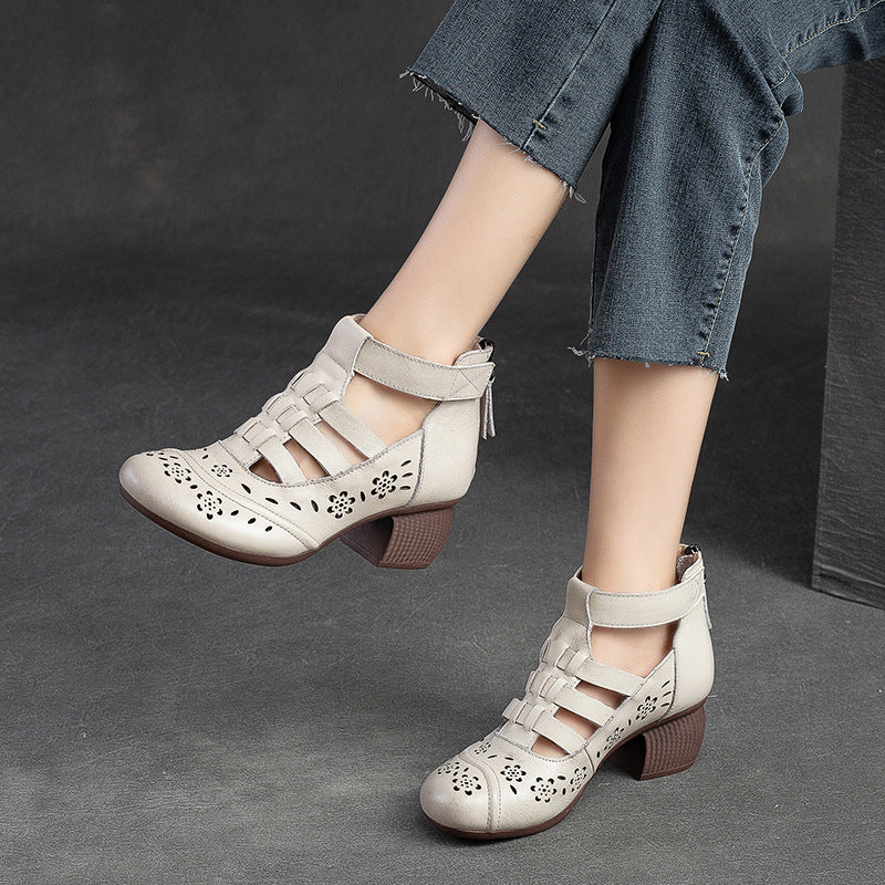 Women's High Round Toe Roman Style Breathable Heels