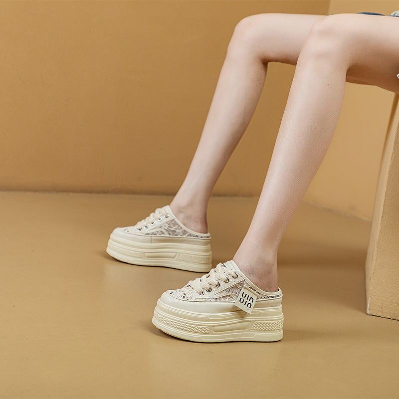 Women's Mesh Breathable Closed Toe Half Summer Outer Wear Thick Bottom Women's Casual Shoes