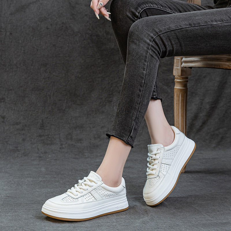 Women's Layer Cowhide Easy Wear Hollow Hole Men's Shoes