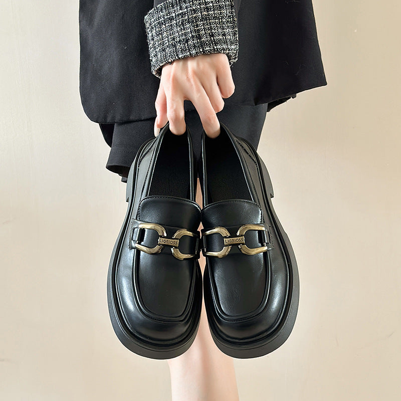 Women's Authentic Thick Bottom Slip-on Pumps Retro British Loafers