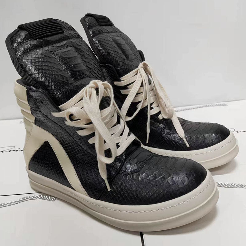 Men's Snakeskin Round Toe Raise The Bottom Lace Up Inverted Sneakers