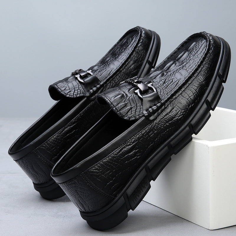 First Layer Cowhide Comfortable Breathable Pedal Crocodile Pattern Slip-on Men's Business Leather Shoes
