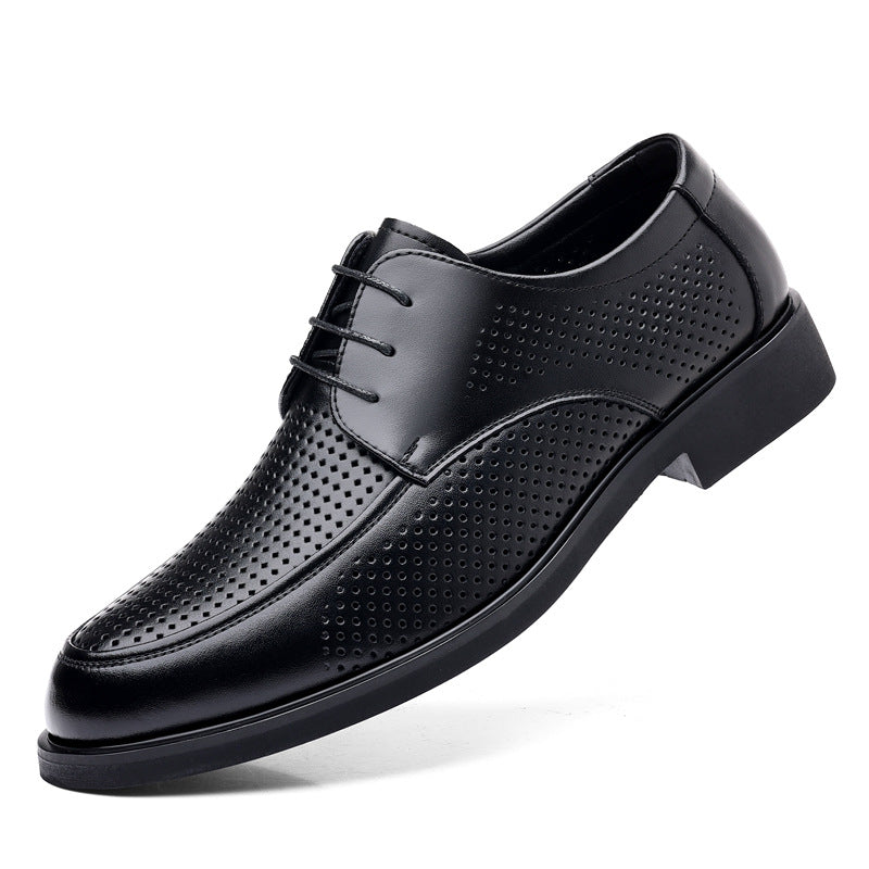 Men's Cowhide Soft Bottom Breathable Hollow Business Leather Shoes
