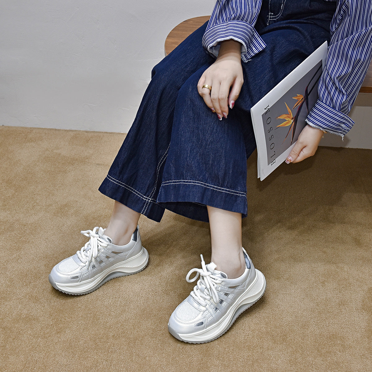 Women's Lace Up Daddy Color Matching Mesh Sports Sneakers