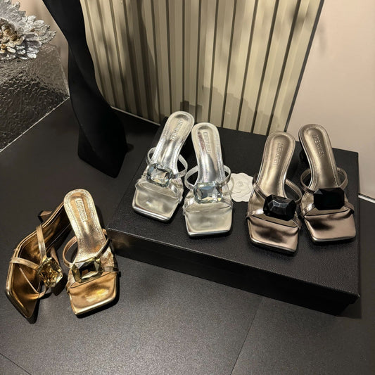 Summer Advanced Big Rhinestone Niche Design Outer Wear Heels