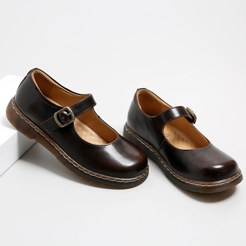 Women's Beauty Power Retro Round Head Buckle Leather Shoes