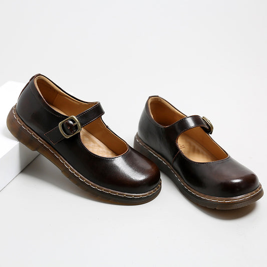 Women's Beauty Power Retro Round Head Buckle Leather Shoes