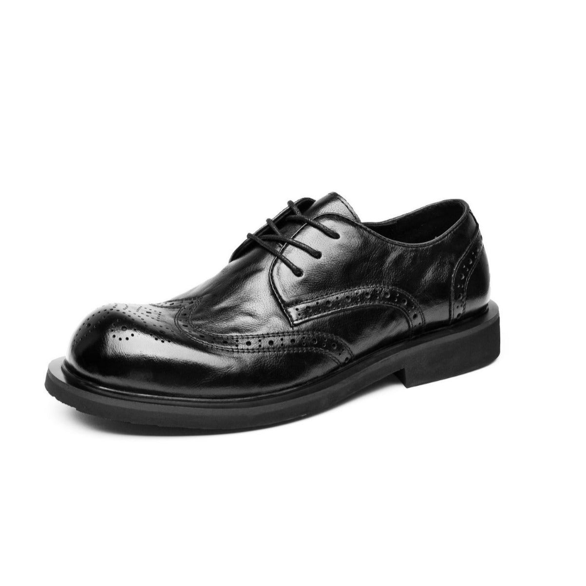 Men's Round Toe Brogue Distressed Low Trendy Leather Shoes
