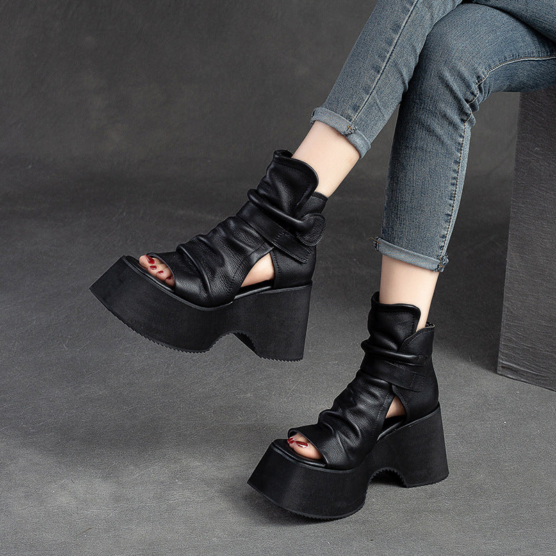 Women's Thick Bottom Peep Toe First Layer Heels