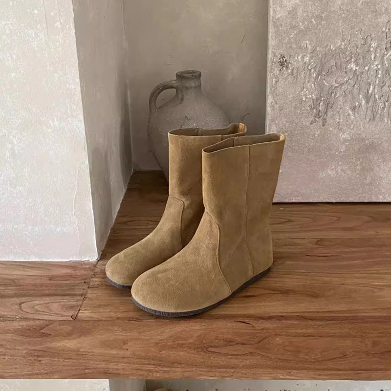 Genuine Comfortable Flat Ankle Round Toe Boots