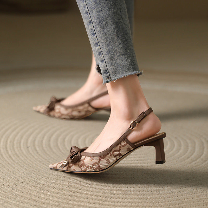 Women's Mesh Chunky Summer Fairy Bow Authentic Heels