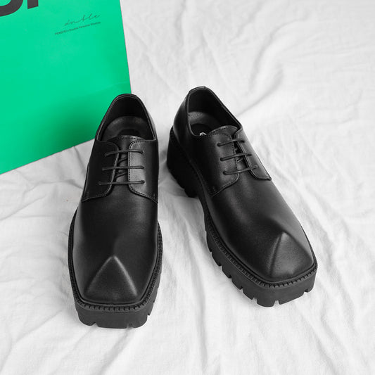 Men's Sole Height Increasing Versatile Green Little Leather Shoes