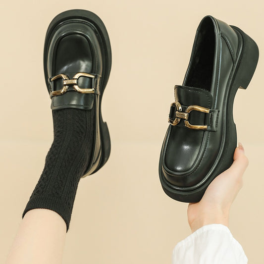 First Layer Cowhide Platform Authentic Female Winter Veet Loafers