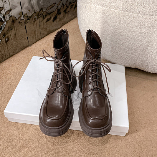 Women's Short Genuine Martin Retro Platform Skinny Boots