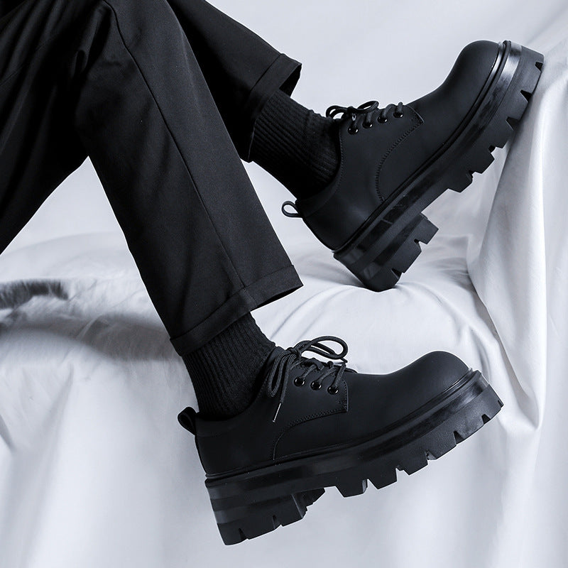 Men's Small Square Toe High-grade Summer Breathable Black Leather Shoes