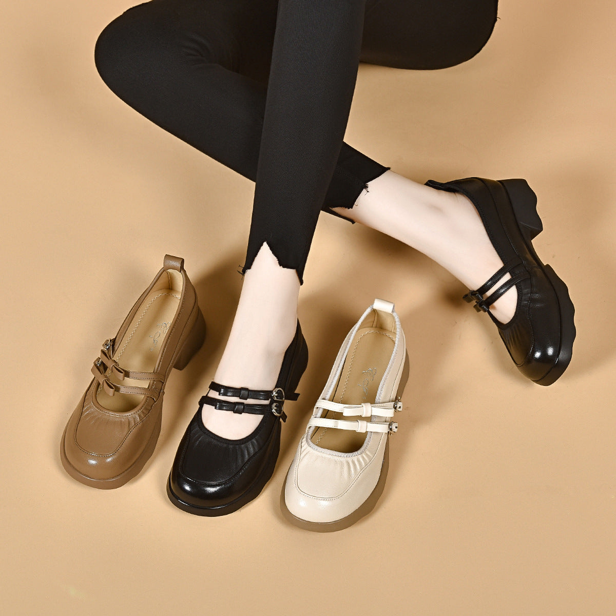 Women's Mary Jane Korean Double-breasted Bow Low-cut Loafers