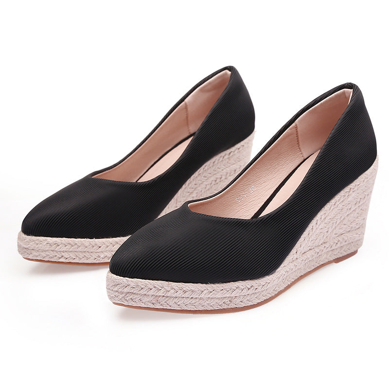 Women's Wedge Shallow Mouth Pumps High Platform Casual Shoes