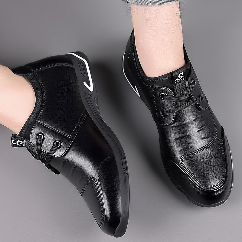 Men's Korean Fashion Soft Bottom Increase Cowhide Leather Shoes