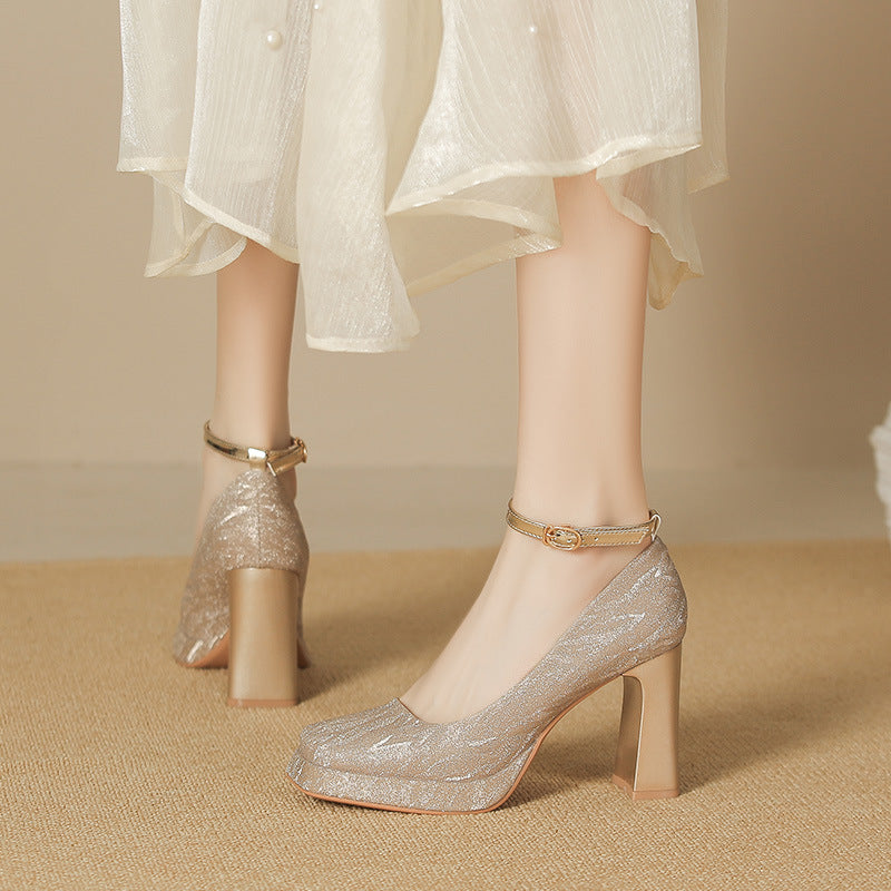 Women's Platform High Pumps Winter Square Toe Mary Women's Shoes