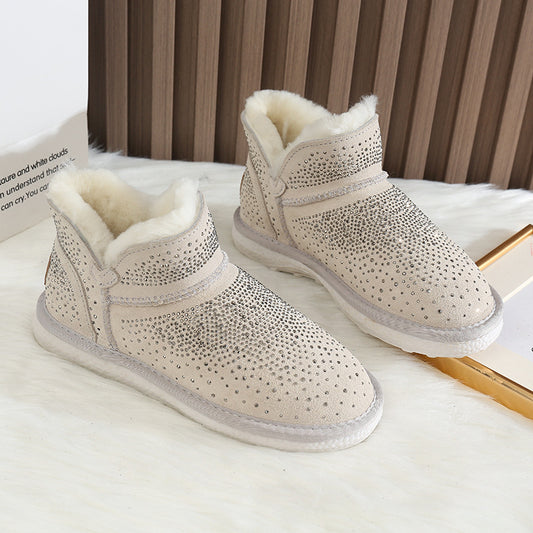 Women's Fleece-lined Thickened Winter Cotton Warm Rhinestone Snow Boots