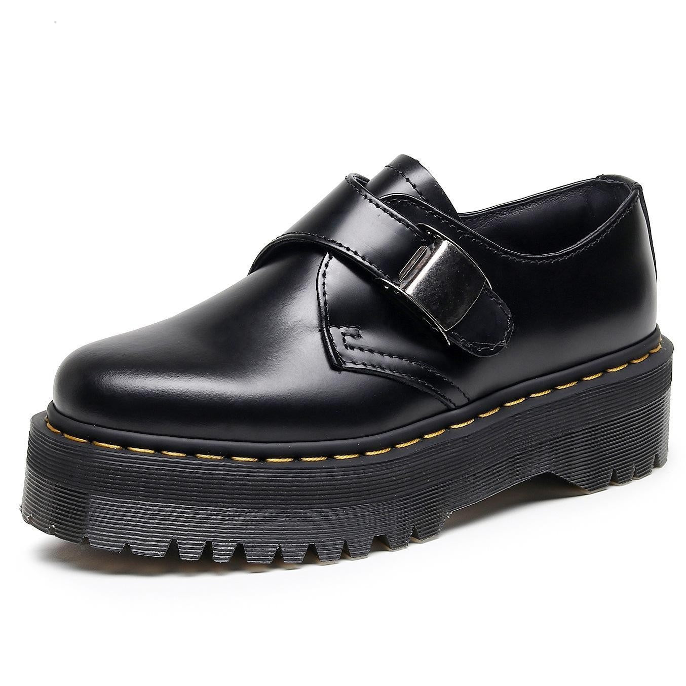Women's Top Buckle Authentic British Style Medium Leather Shoes
