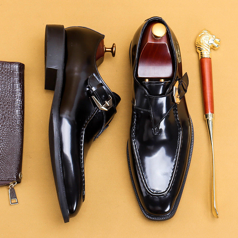 Men's Authentic Square Toe Formal Wear Buckle Leather Shoes