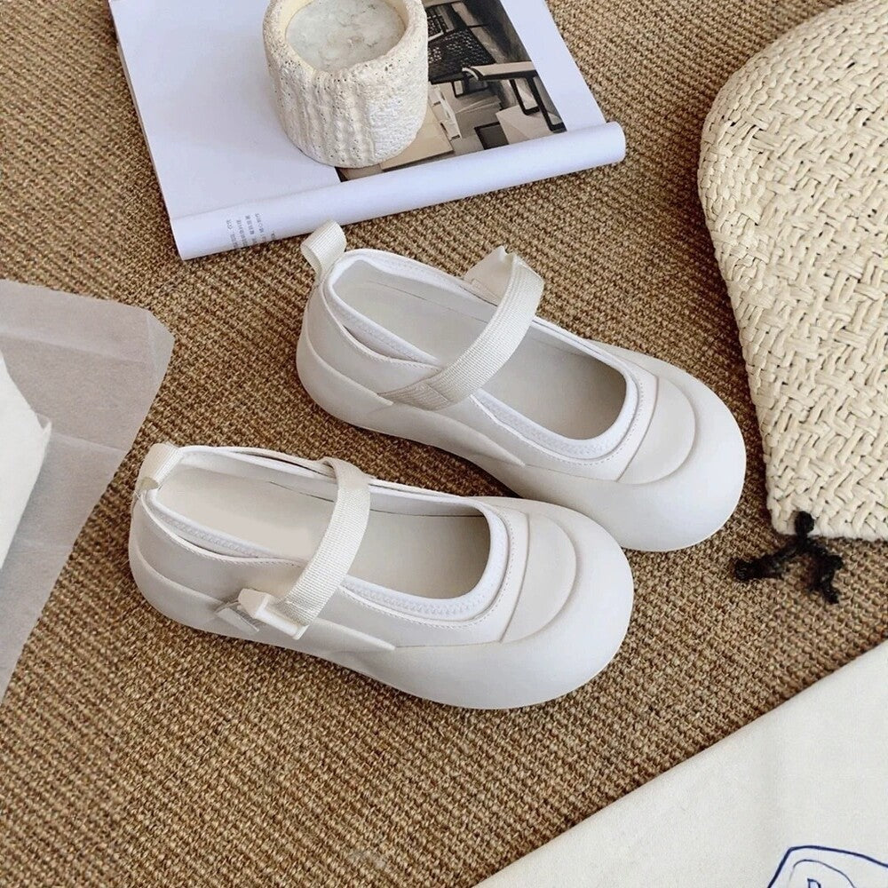 Women's Jane Platform White Round Toe Shallow Mouth Velcro Soft Bottom Women's Casual Shoes