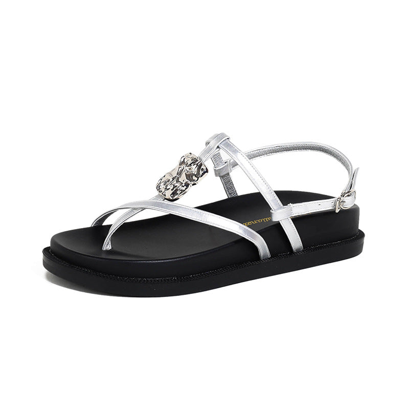 Women's Toe Open Strap Roman Thin Low For Summer Sandals