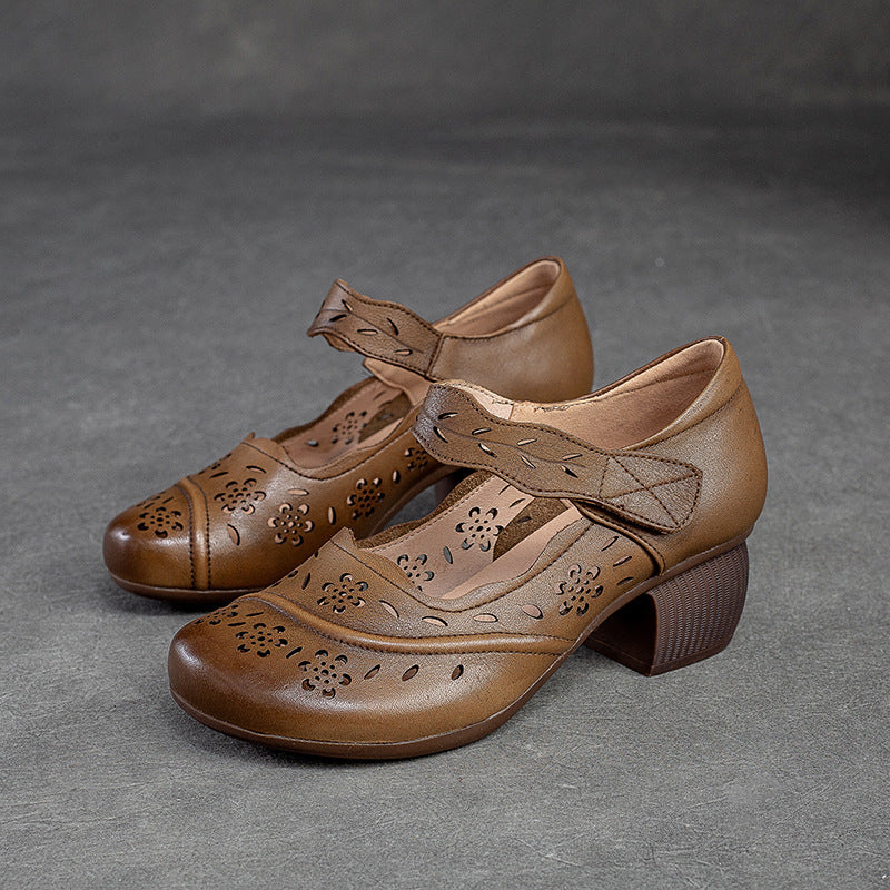 Women's First Layer Cowhide Round Toe Brushed Sandals