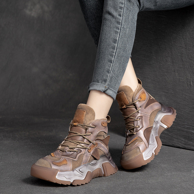 Women's Martin Fleece-lined Color Matching Thick Bottom Contrast Retro Boots