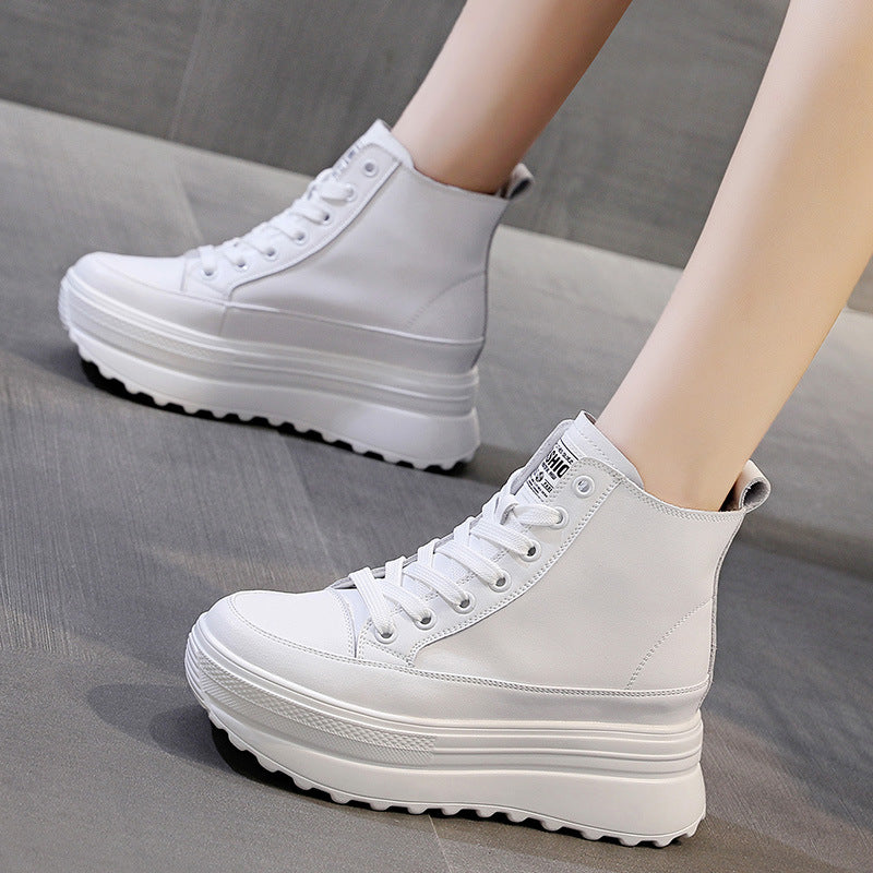 Women's Muffin Height Increasing Insole Cowhide Ankle Boots
