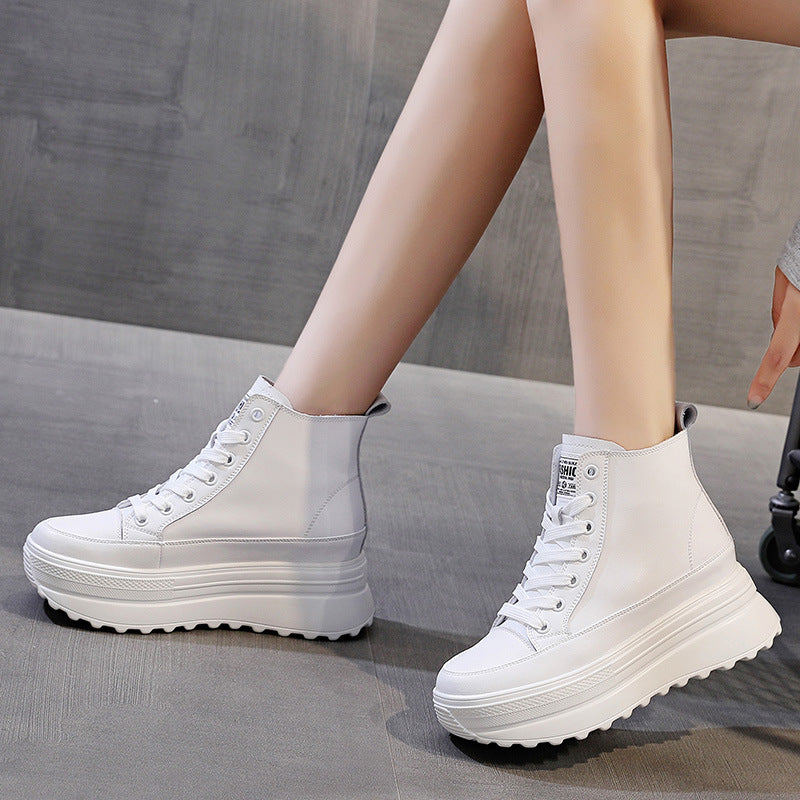 Women's Muffin Height Increasing Insole Cowhide Ankle Boots