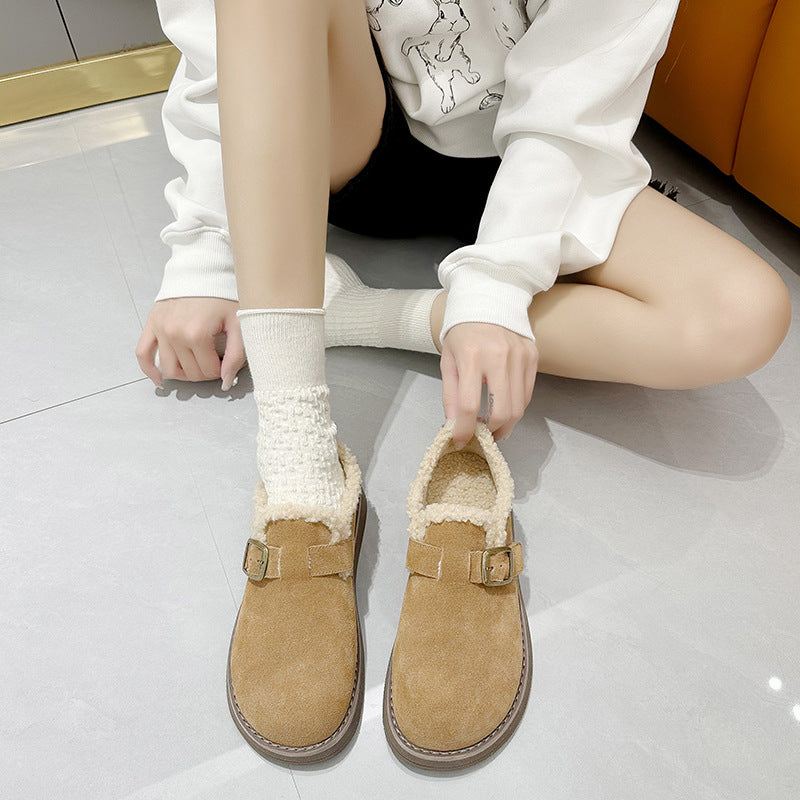 Women's Genuine Flat Fleece Lined Cotton Mary Casual Shoes