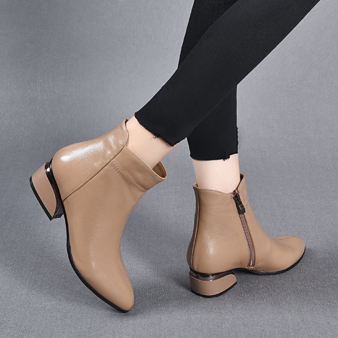 Temperament Ankle Simple Pointed Toe Chunky Booties Boots