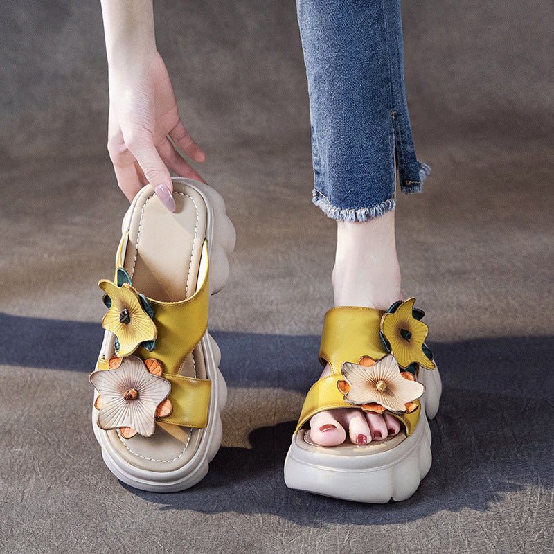 Women's Layer Cowhide For Summer Breathable Ethnic Style Sandals