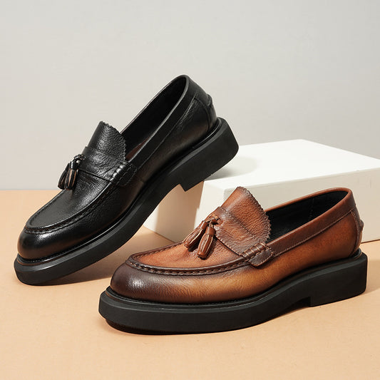 Men's First Layer Cowhide Korean Tassel Slip-on Loafers