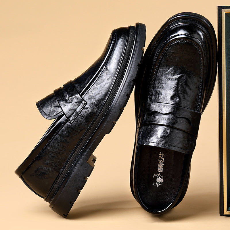 Men's Lazy Round Toe Grip Pattern Thick Leather Shoes