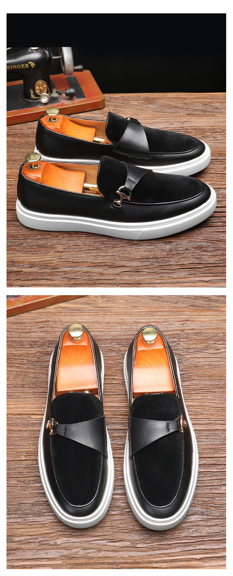 Men's British Retro Metal Horse Buckle Slip-on White Loafers