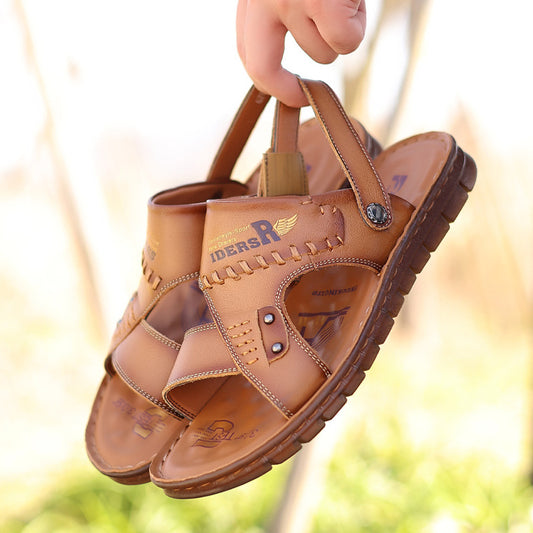Men's Trendy Toe Layer Cowhide Summer Genuine Beach Sandals
