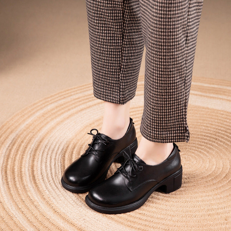 Women's First Layer Cowhide Wedge Autumn Brogue Casual Shoes