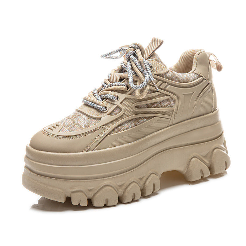 Women's Spring Platform Dad Versatile Hidden White Genuine Fried Women's Casual Shoes