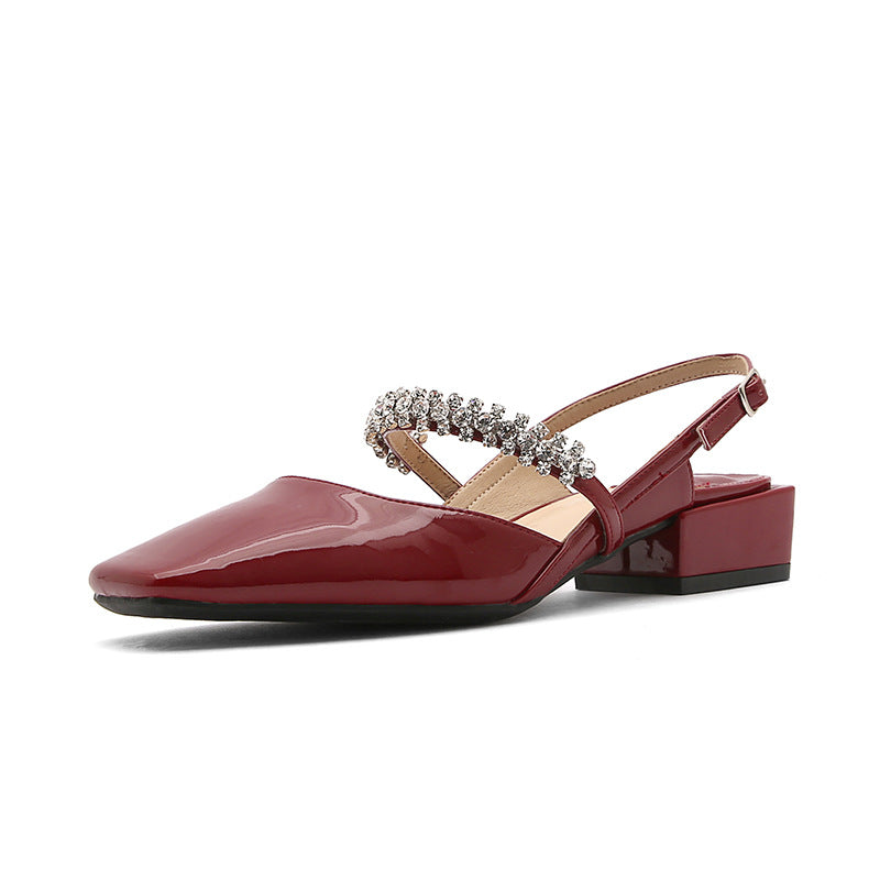 Women's Mom Diamond Back Empty Square Toe Low-cut Thick Heels