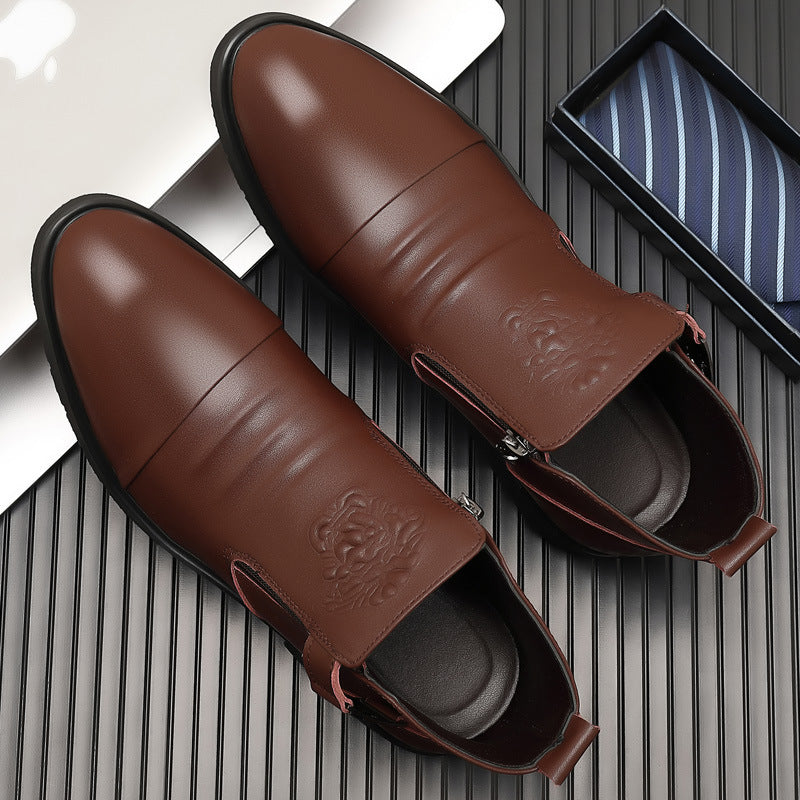 Men's Autumn Slip-on Cowhide Side Zipper Plus Boots