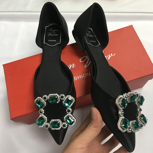 Women's Flat For Rhinestone Square Buckle Hollow Women's Shoes