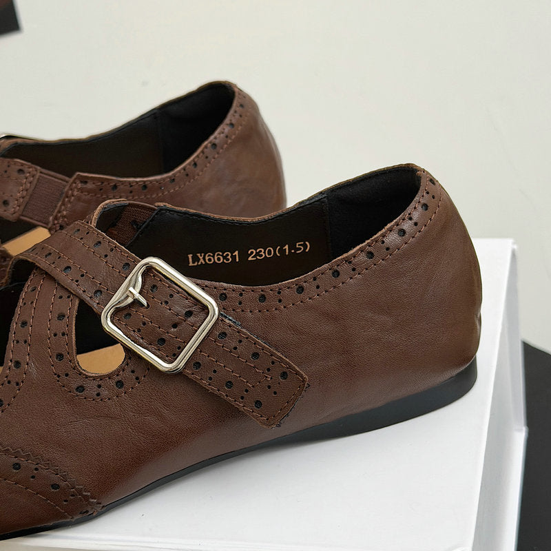 Mary Jane Low-cut Belt Buckle Small Low Top Square Leather Shoes