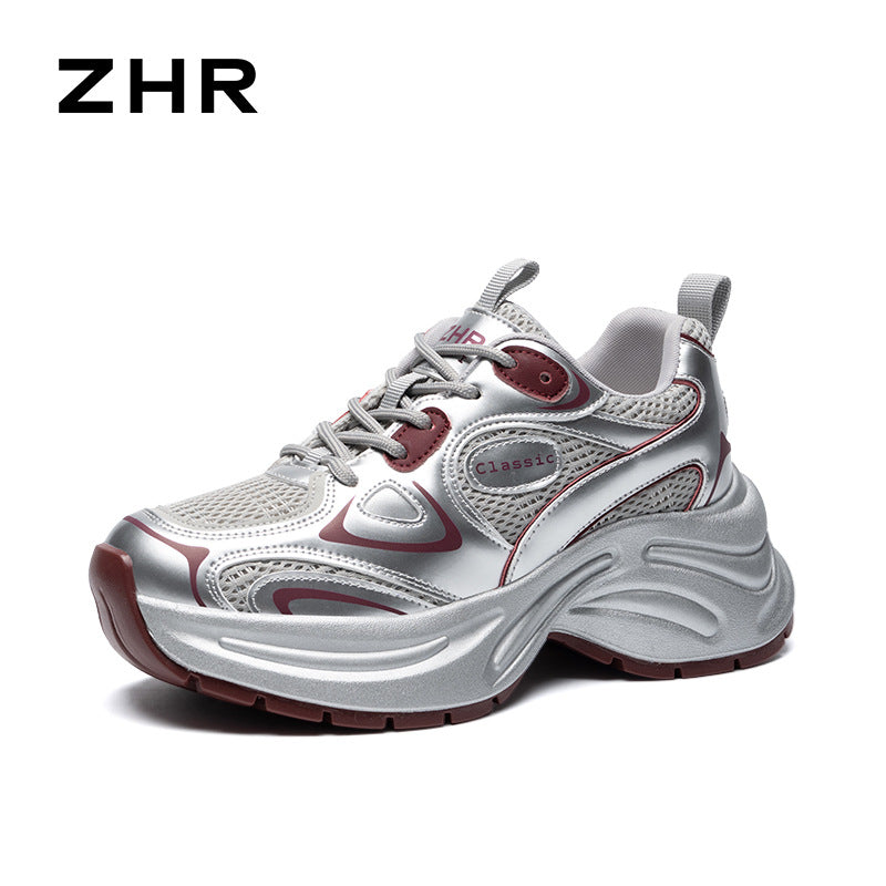 Women's Breathable Mesh Surface Dad Thick Bottom Sneakers