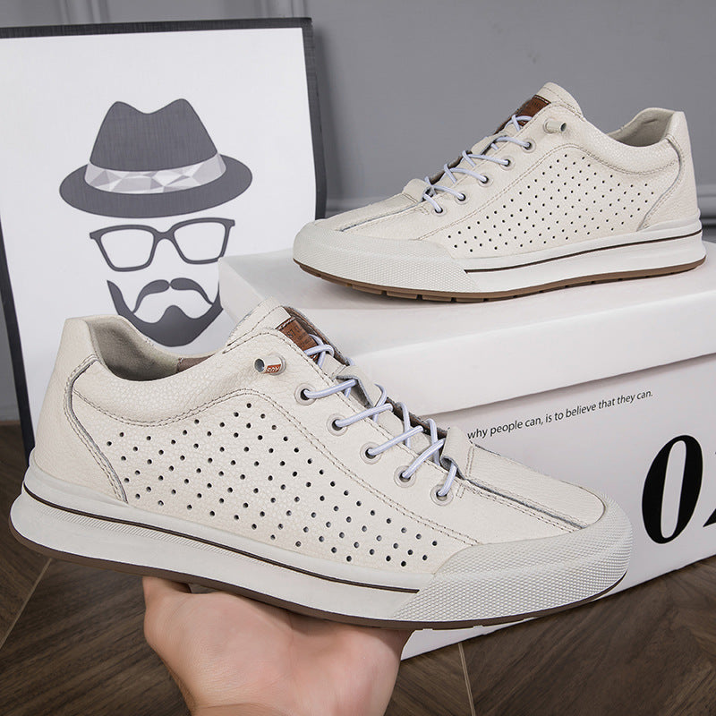Men's Fashion White Breathable Versatile Hollow Driving Height Men's Board Shoes